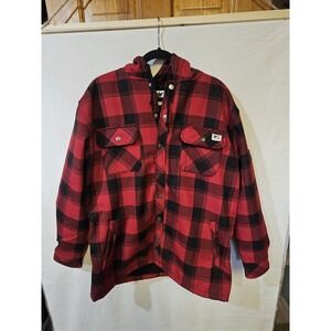 Wells Lamont Jacket Mens Medium Red Buffalo Plaid Hooded Snap Flannel Shacket